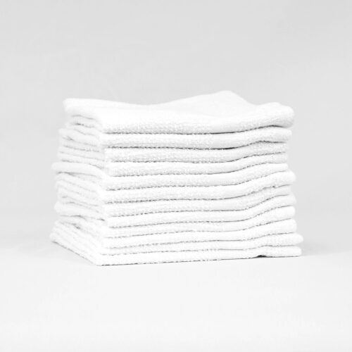 Stack of 12x12 Economy White Washcloths in Bulk