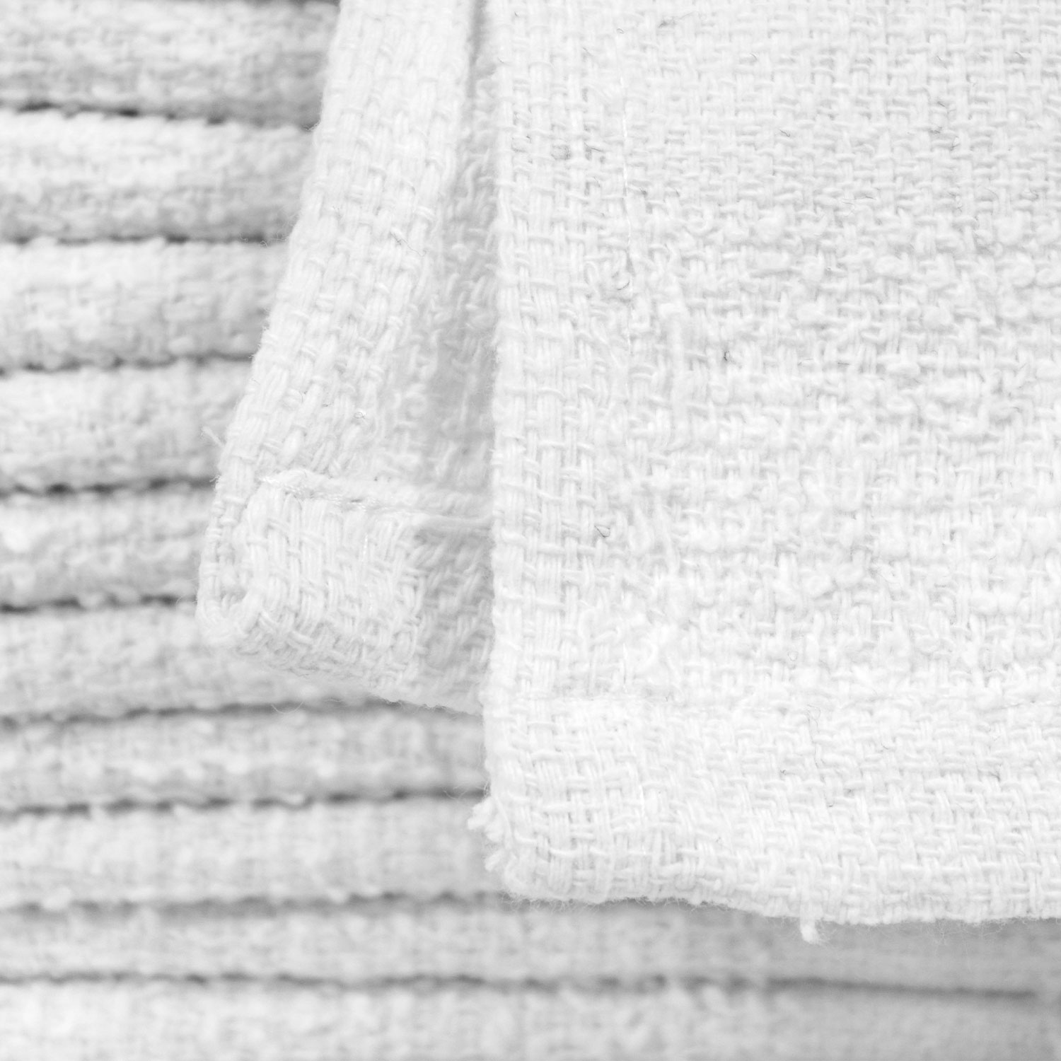 Closeup of 12x12 Economy White Washcloths in Bulk