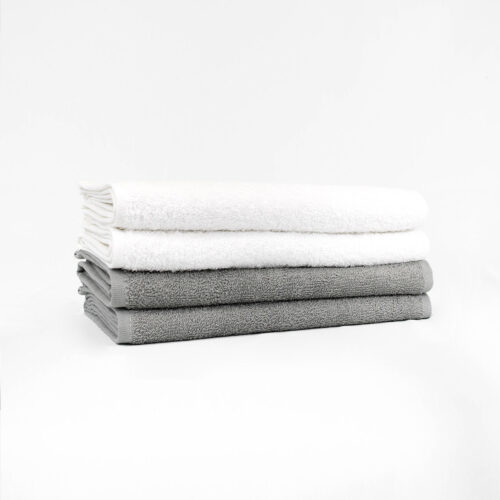 Stack of 12x44 White and Grey Fitness Towels