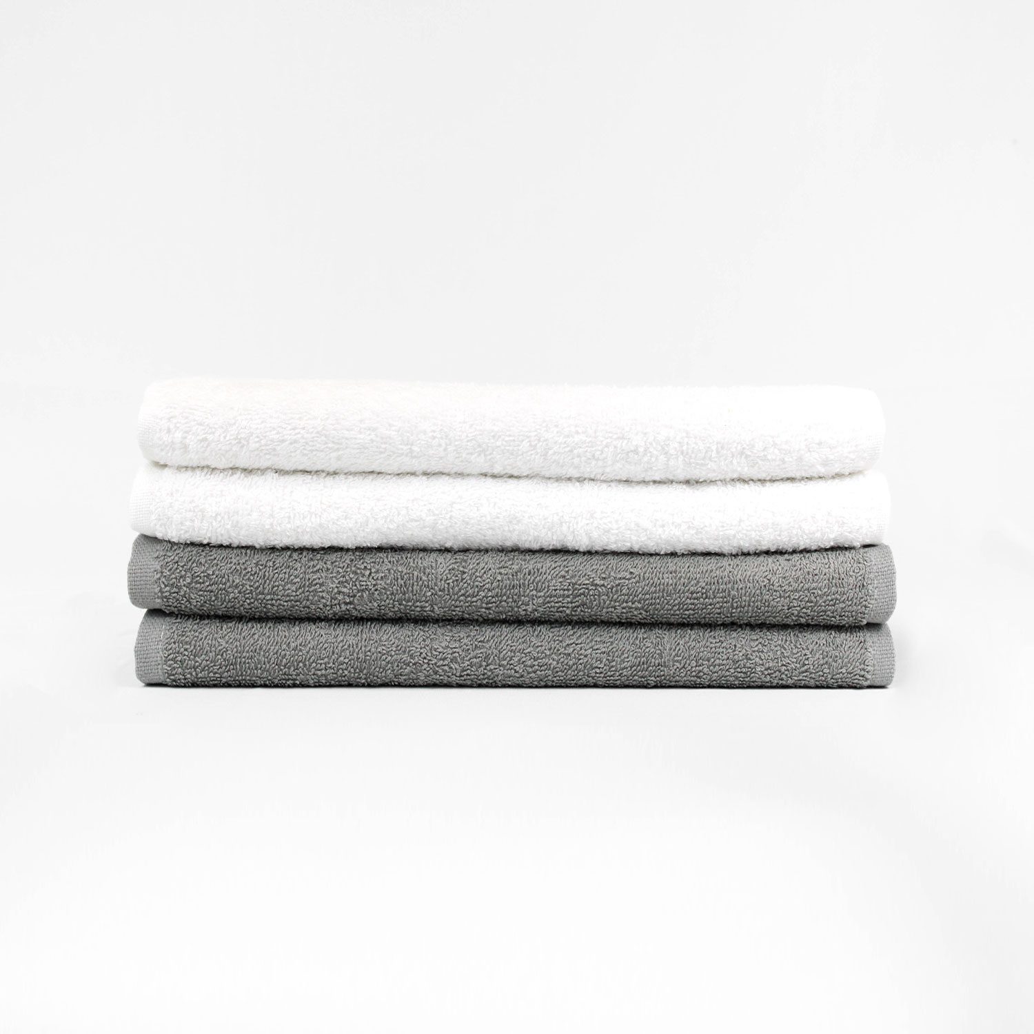 Stack of 12x44 White and Grey Fitness Towels