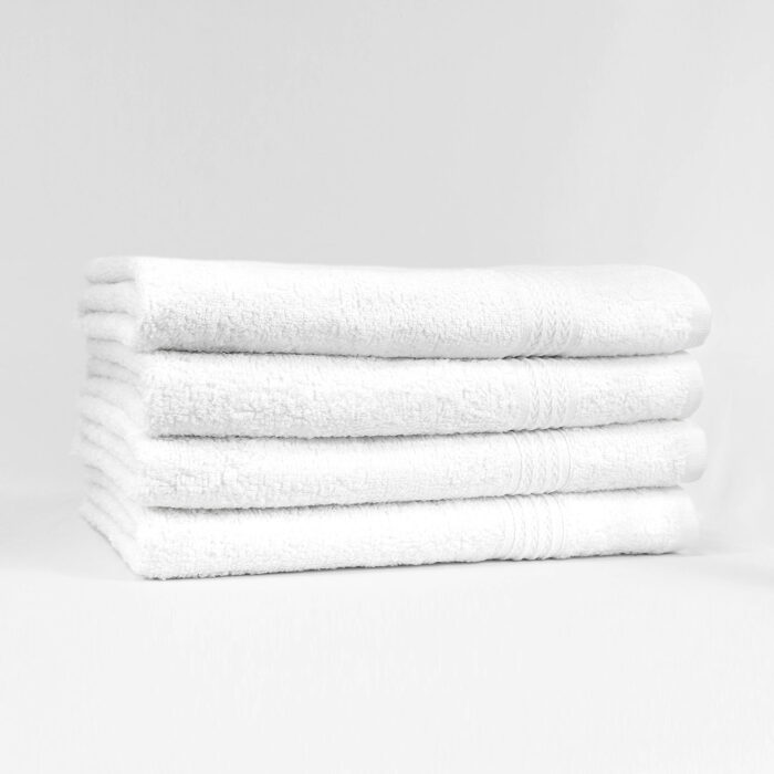 Stack of 27x54 Premium White Bath Towels - 14lbs/dz